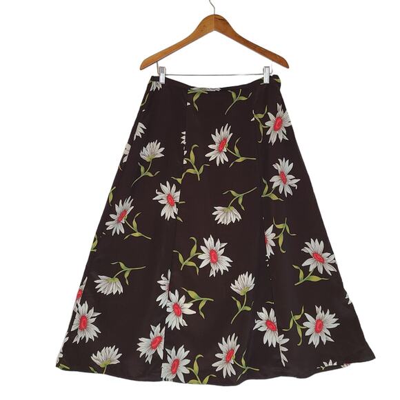 VTG Kathy Ireland Maxi Skirt Brown Orange sz L Floral Daisies Side Zip NEW - Picture 1 of 11